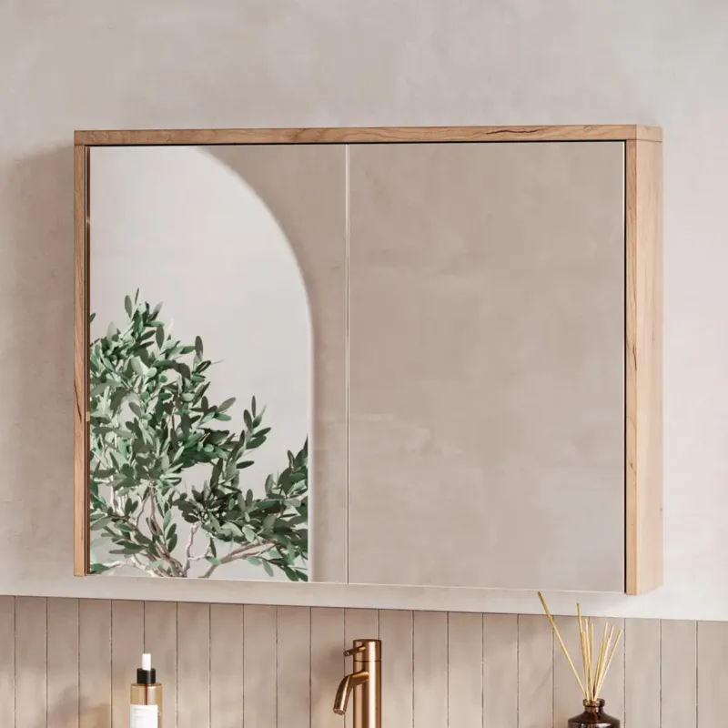 Uitverkoop Fontana Basic spiegelkast 80cm met 2 deuren warm eiken