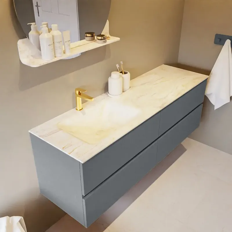 Mondiaz Vica DLux badmeubel 150cm plata 4 lades met wastafel ostra links 1 kraangat Nu Kopen