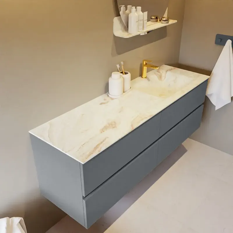 Mondiaz Vica DLux badmeubel 150cm plata 4 lades met wastafel frappe rechts 1 kraangat Nu Kopen