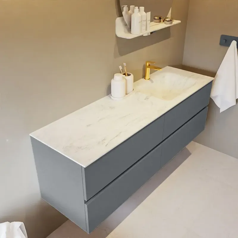 Nu Kopen Mondiaz Vica DLux badmeubel 150cm plata 4 lades met wastafel opalo rechts 1 kraangat