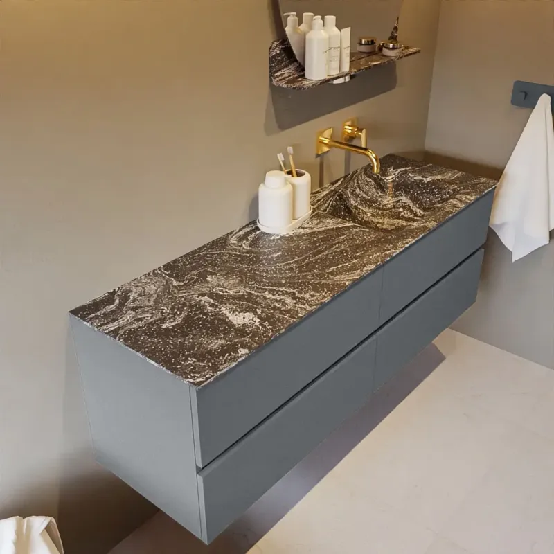 Mondiaz Vica DLux badmeubel 150cm plata 4 lades met wastafel lava rechts zonder kraangat Finale Uitverkoop