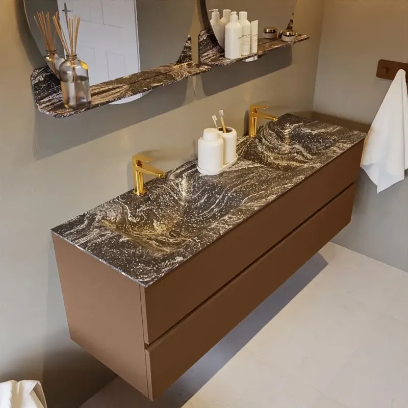 Mondiaz Vica DLux badmeubel 150cm rust 2 lades met wastafel lava dubbel 2 kraangaten Op = Op
