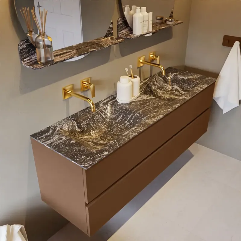 Speciale Aanbieding Mondiaz Vica DLux badmeubel 150cm rust 2 lades met wastafel lava dubbel zonder kraangat