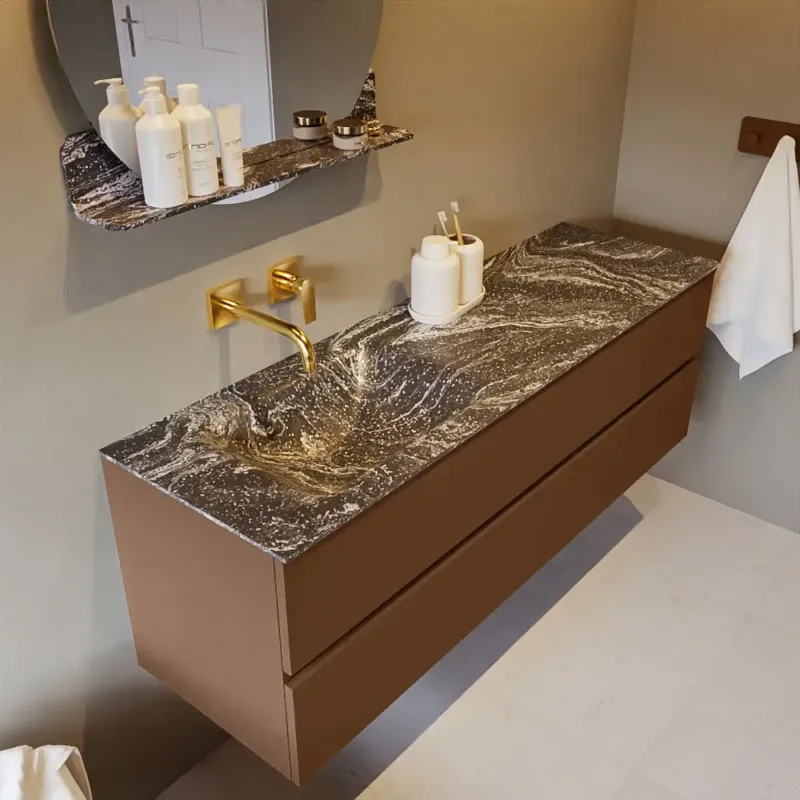 Mondiaz Vica DLux badmeubel 150cm rust 2 lades met wastafel lava links zonder kraangat Snelle Levering