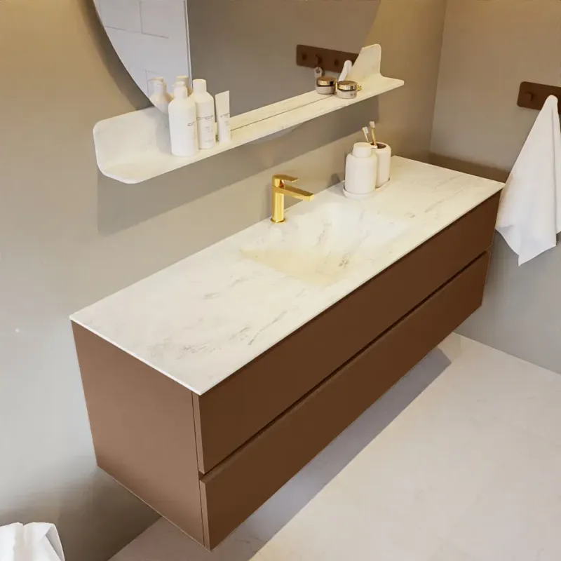 Nieuw Mondiaz Vica DLux badmeubel 150cm rust 2 lades met wastafel opalo midden 1 kraangat