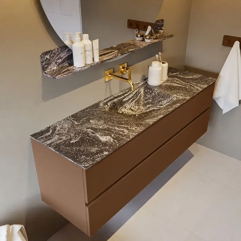 Mondiaz Vica DLux badmeubel 150cm rust 2 lades met wastafel lava midden zonder kraangat Bestseller