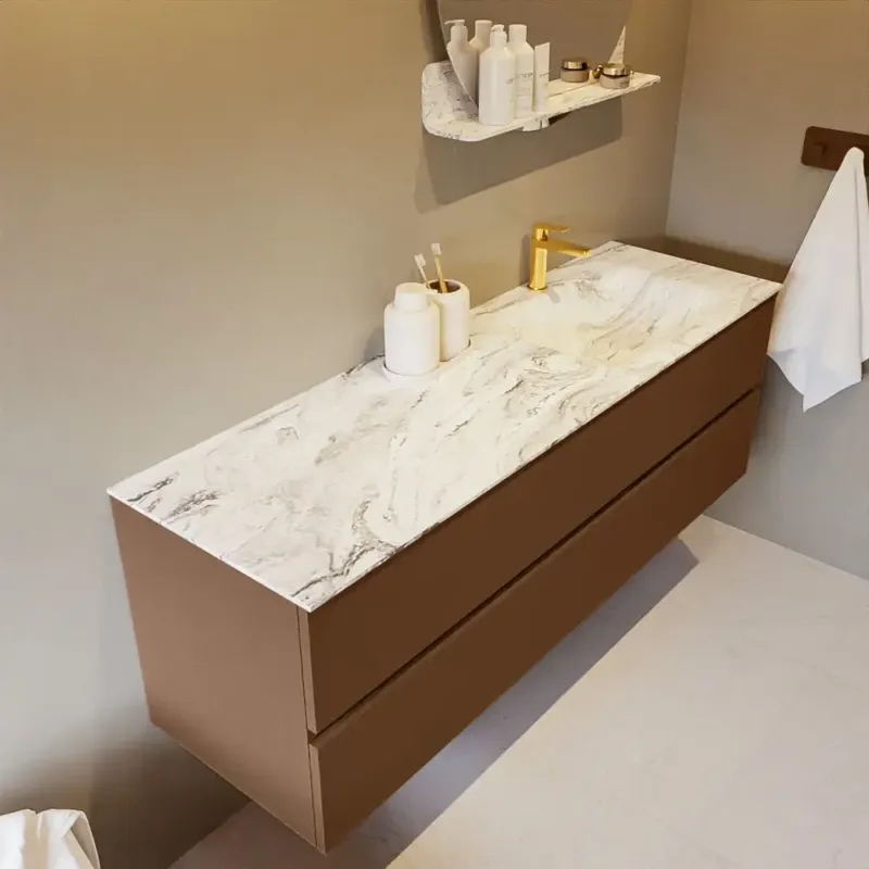 Voordeelprijs Mondiaz Vica DLux badmeubel 150cm rust 2 lades met wastafel glace rechts 1 kraangat