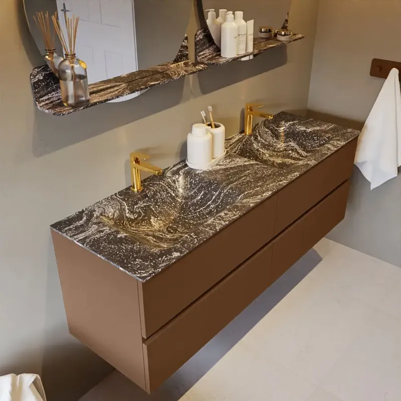 Must-Have Mondiaz Vica DLux badmeubel 150cm rust 4 lades met wastafel lava dubbel 2 kraangaten