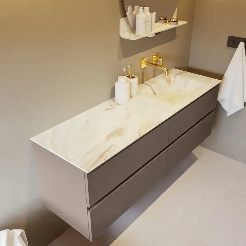 Mondiaz Vica DLux badmeubel 150cm smoke 4 lades met wastafel frappe rechts zonder kraangat Seizoensaanbieding