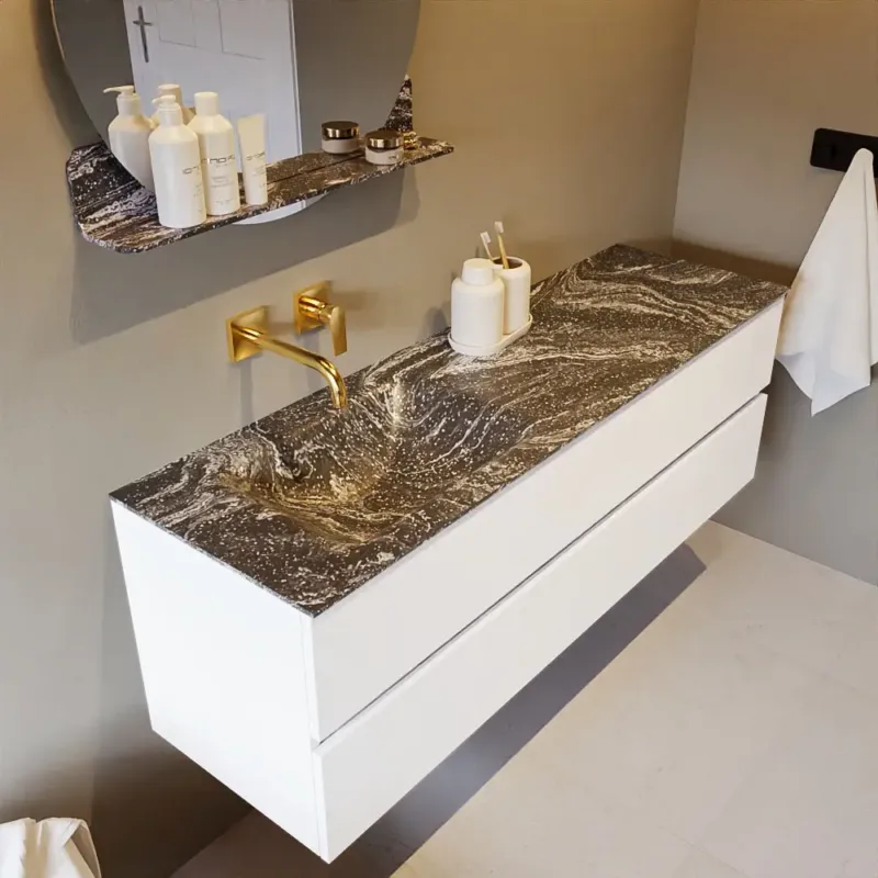 Mondiaz Vica DLux badmeubel 150cm talc 2 lades met wastafel lava links zonder kraangat Lage Kosten