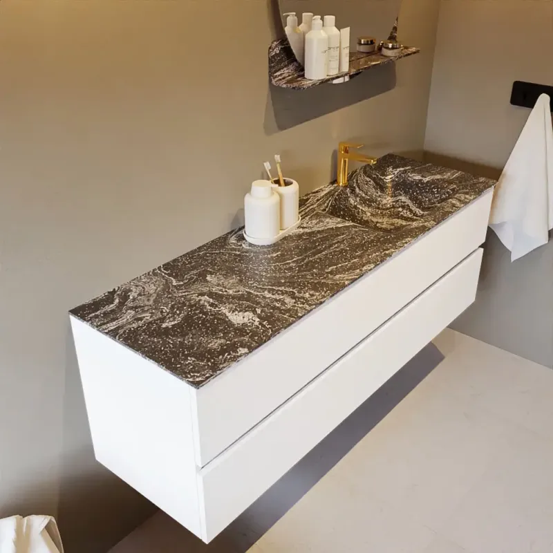Mondiaz Vica DLux badmeubel 150cm talc 2 lades met wastafel lava rechts 1 kraangat Betaalbaar