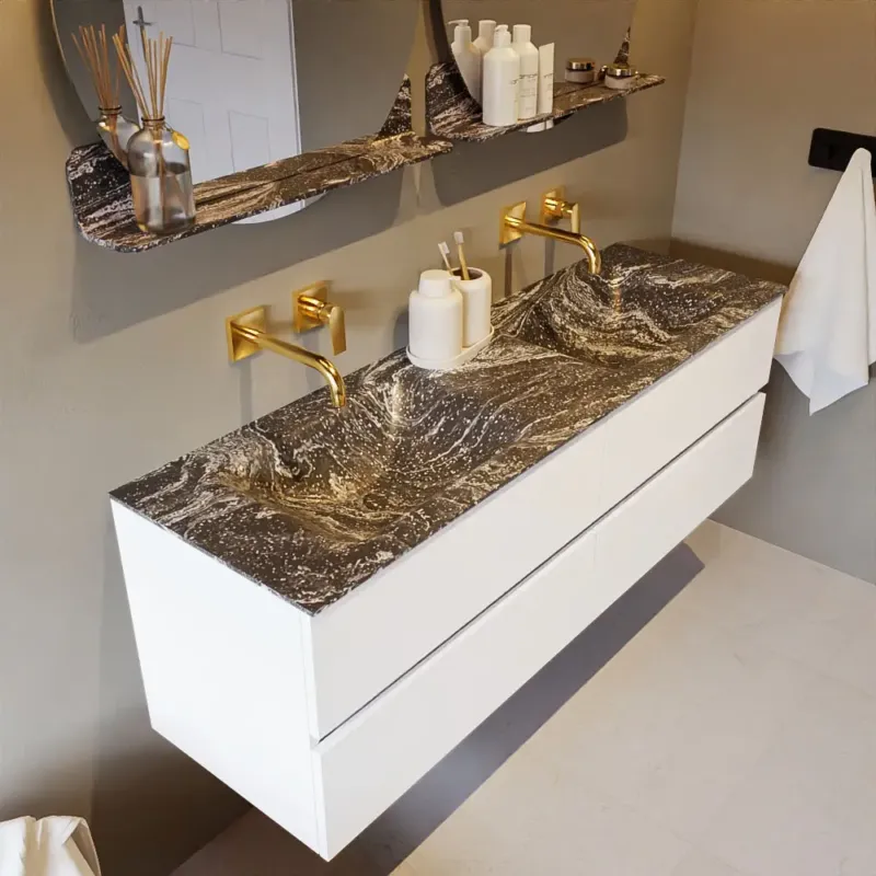 Mondiaz Vica DLux badmeubel 150cm talc 4 lades met wastafel lava dubbel zonder kraangat Shop Nu