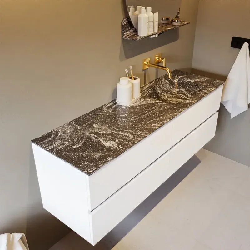 Mondiaz Vica DLux badmeubel 150cm talc 4 lades met wastafel lava rechts zonder kraangat Alleen Vandaag