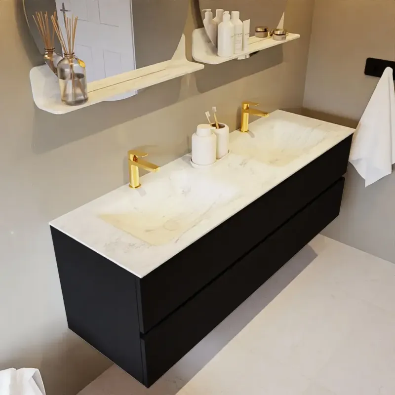 Veilige Betaling Mondiaz Vica DLux badmeubel 150cm urban 2 lades met wastafel opalo dubbel 2 kraangaten