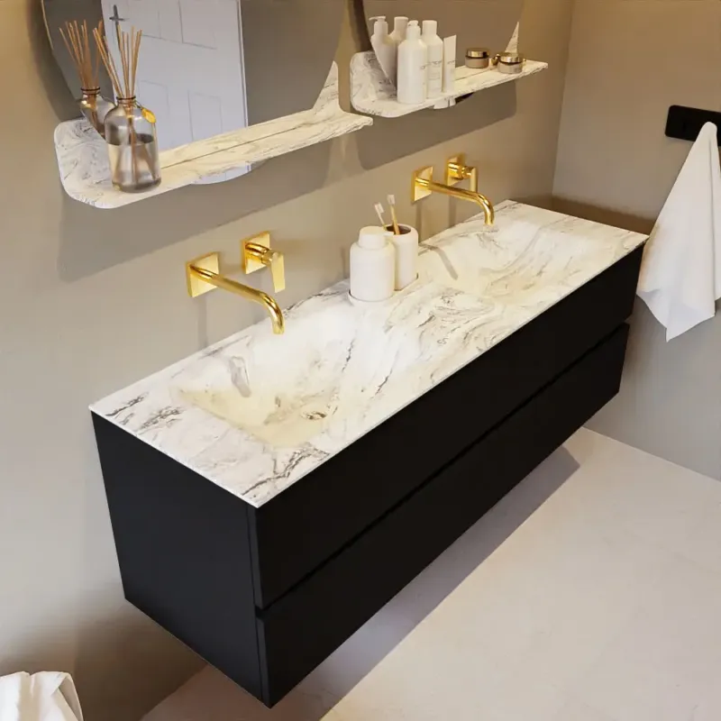 Mondiaz Vica DLux badmeubel 150cm urban 2 lades met wastafel glace dubbel zonder kraangat Nieuw