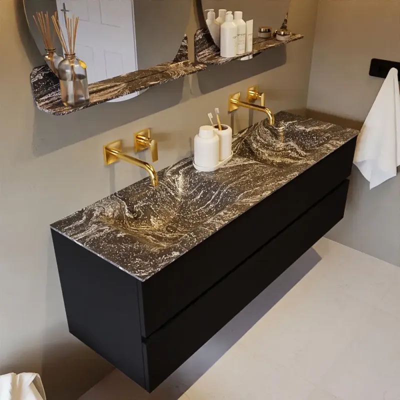 Mondiaz Vica DLux badmeubel 150cm urban 2 lades met wastafel lava dubbel zonder kraangat Express Levering