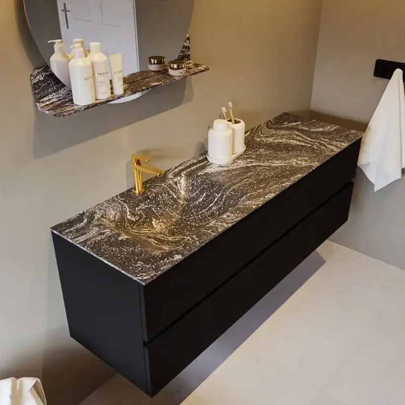 Mondiaz Vica DLux badmeubel 150cm urban 2 lades met wastafel lava links 1 kraangat Shop Nu