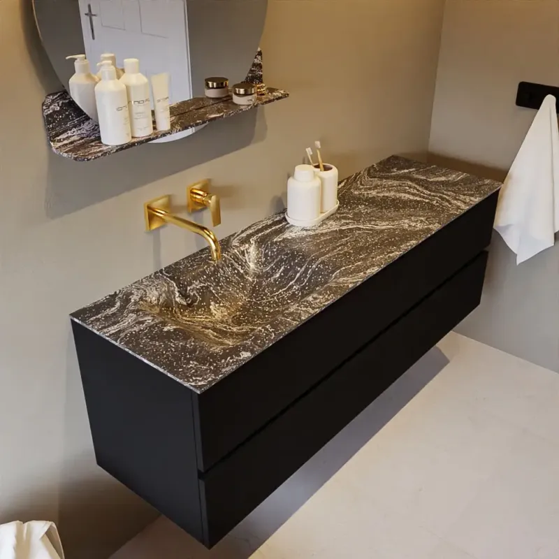 Mondiaz Vica DLux badmeubel 150cm urban 2 lades met wastafel lava links zonder kraangat Koop Vandaag