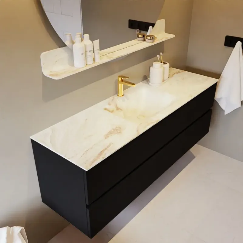 Mondiaz Vica DLux badmeubel 150cm urban 2 lades met wastafel frappe midden 1 kraangat Koop Online