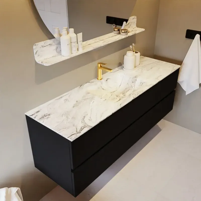 Actieprijs Mondiaz Vica DLux badmeubel 150cm urban 2 lades met wastafel glace midden 1 kraangat