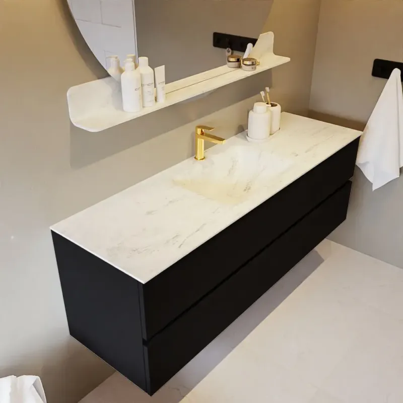 Mondiaz Vica DLux badmeubel 150cm urban 2 lades met wastafel opalo midden 1 kraangat Korting