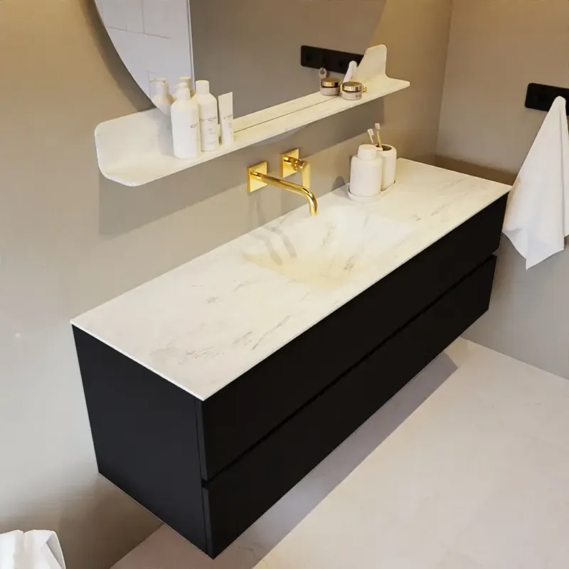 Mondiaz Vica DLux badmeubel 150cm urban 2 lades met wastafel opalo midden zonder kraangat Meest Verkocht