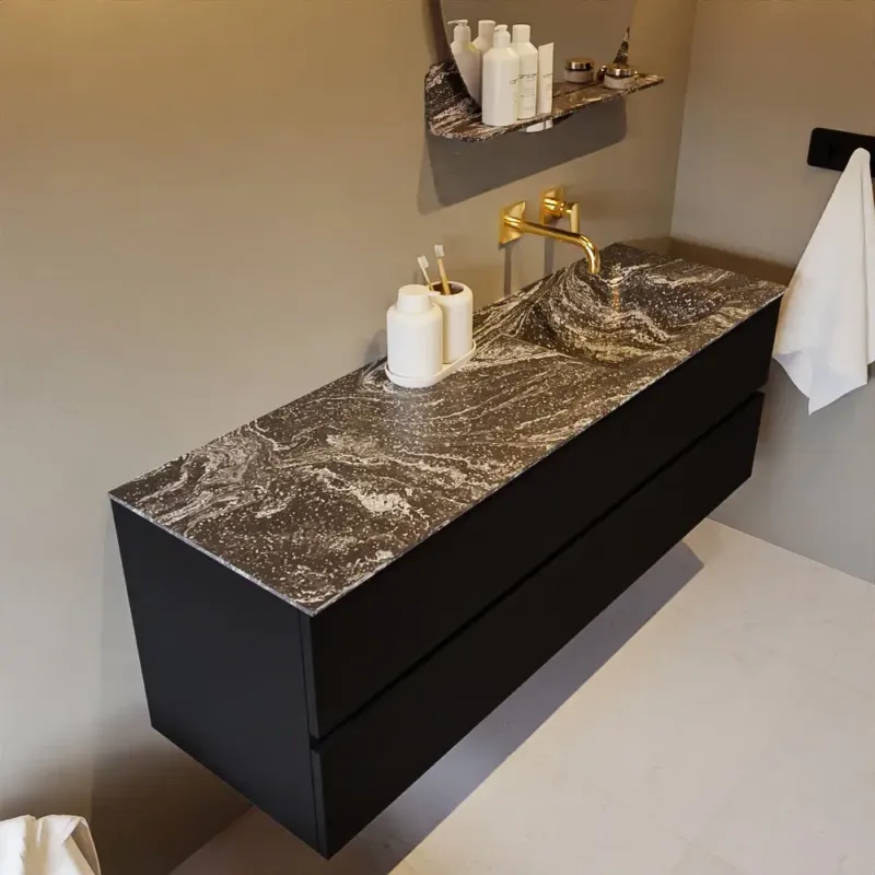 Mondiaz Vica DLux badmeubel 150cm urban 2 lades met wastafel lava rechts zonder kraangat Koop Online