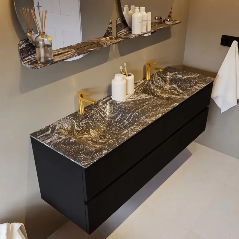Tijdelijk Beschikbaar Mondiaz Vica DLux badmeubel 150cm urban 4 lades met wastafel lava dubbel 2 kraangaten