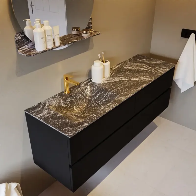 Mondiaz Vica DLux badmeubel 150cm urban 4 lades met wastafel lava links 1 kraangat Laatste Kans