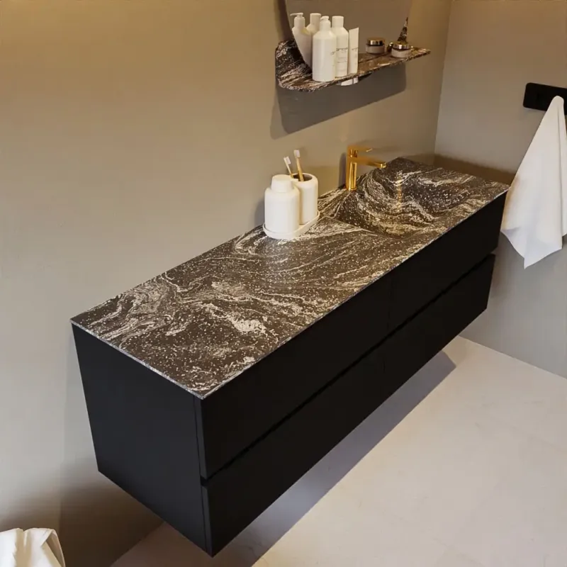 Mondiaz Vica DLux badmeubel 150cm urban 4 lades met wastafel lava rechts 1 kraangat Merkproduct