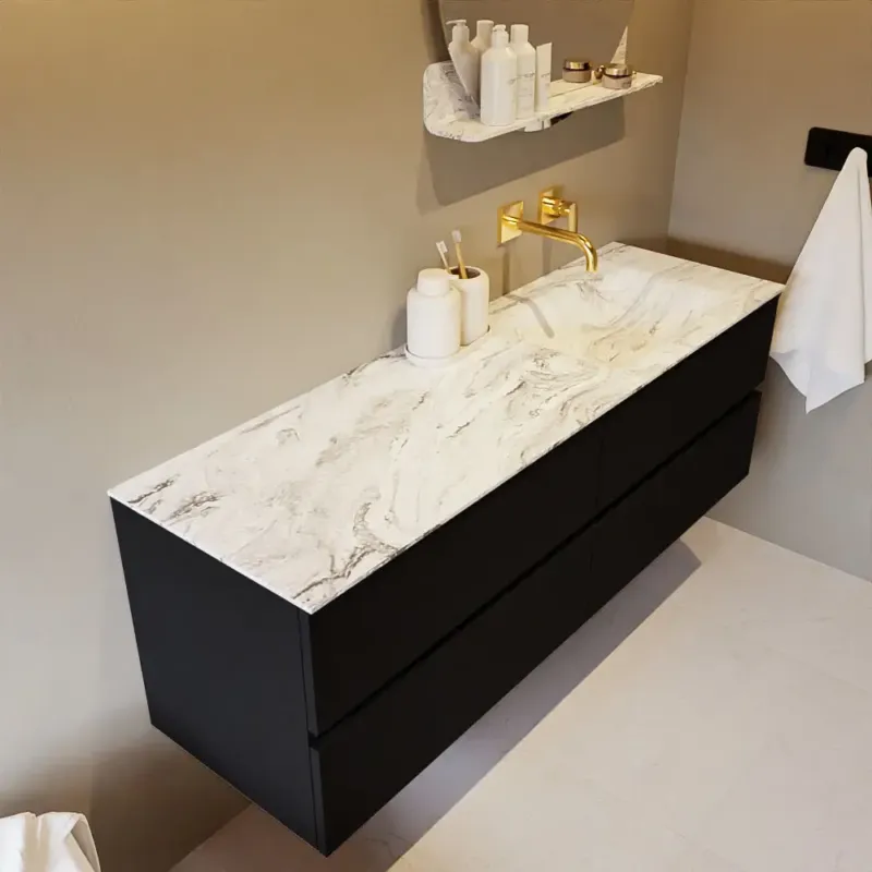 Alleen Vandaag Mondiaz Vica DLux badmeubel 150cm urban 4 lades met wastafel glace rechts zonder kraangat