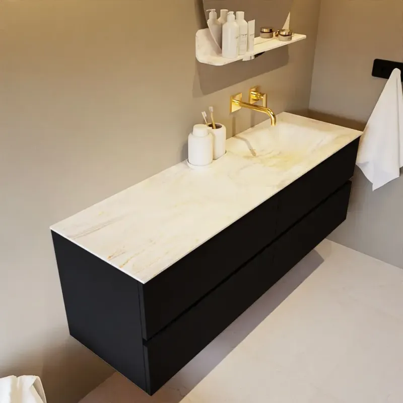 Weekendaanbieding Mondiaz Vica DLux badmeubel 150cm urban 4 lades met wastafel ostra rechts zonder kraangat