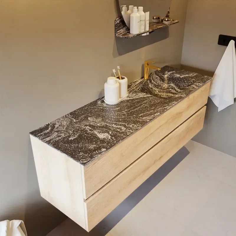 Mondiaz Vica DLux badmeubel 150cm washed oak 2 lades met wastafel lava rechts 1 kraangat Betaalbaar