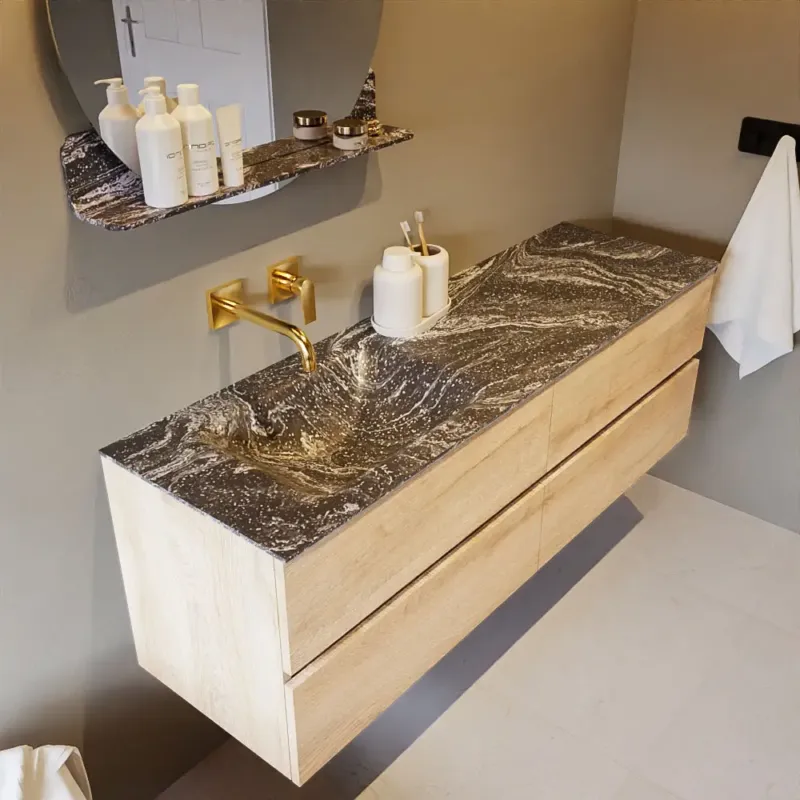 Veilige Betaling Mondiaz Vica DLux badmeubel 150cm washed oak 4 lades met wastafel lava links zonder kraangat