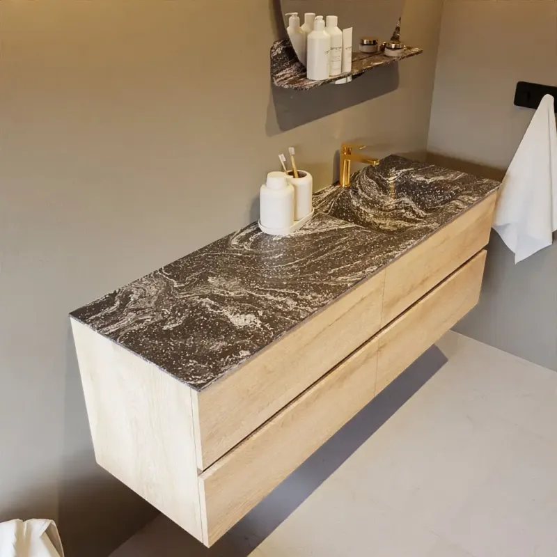 Mondiaz Vica DLux badmeubel 150cm washed oak 4 lades met wastafel lava rechts 1 kraangat Uitverkoop