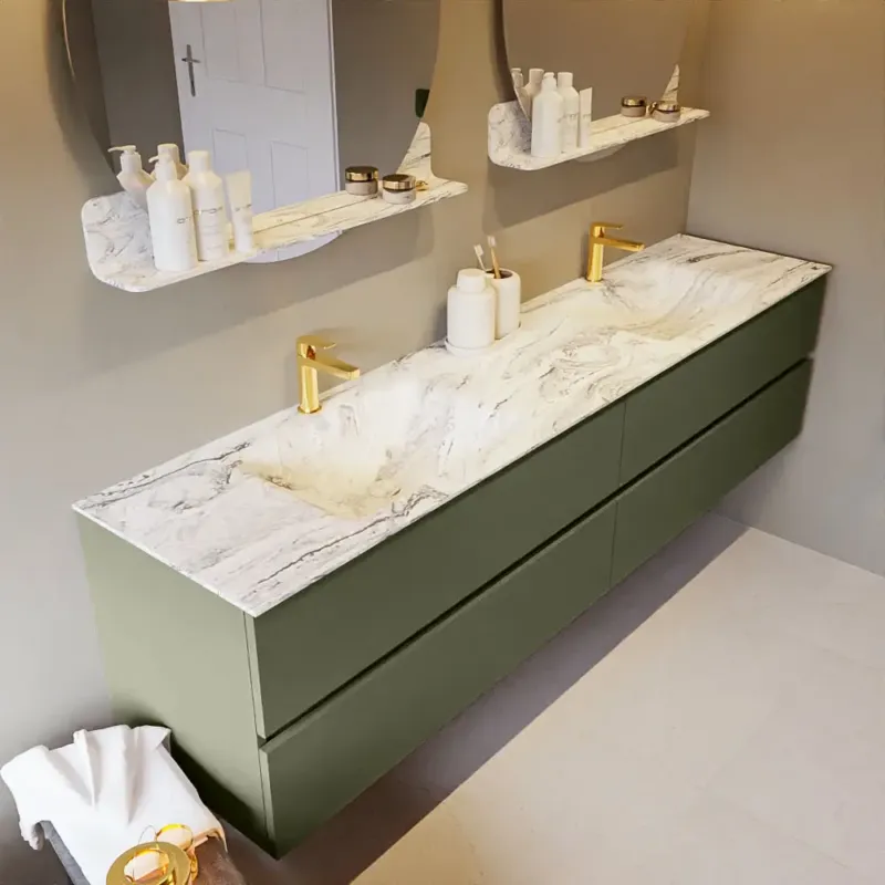Mondiaz Vica DLux badmeubel 200cm army 4 lades met wastafel glace dubbel 2 kraangaten Meest Verkocht