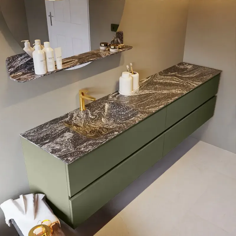 Mondiaz Vica DLux badmeubel 200cm army 4 lades met wastafel lava links 1 kraangat Gecertificeerd