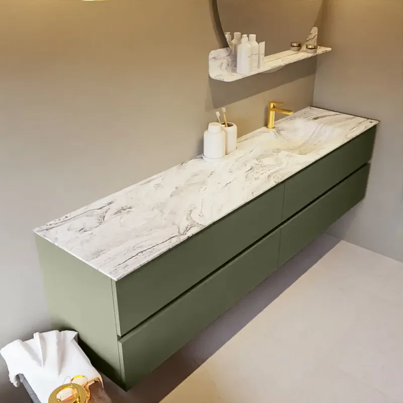 Mondiaz Vica DLux badmeubel 200cm army 4 lades met wastafel glace rechts 1 kraangat Goedkoop