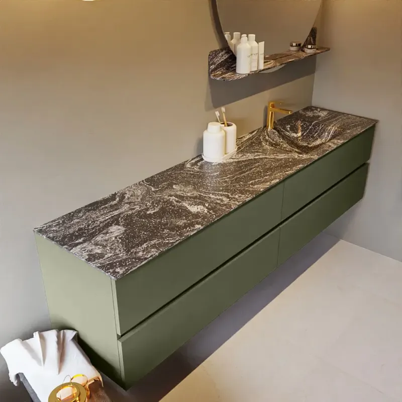 Mondiaz Vica DLux badmeubel 200cm army 4 lades met wastafel lava rechts 1 kraangat Voordeelprijs