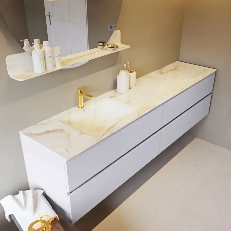 Voordeelprijs Mondiaz Vica DLux badmeubel 200cm cale 4 lades met wastafel frappe links 1 kraangat