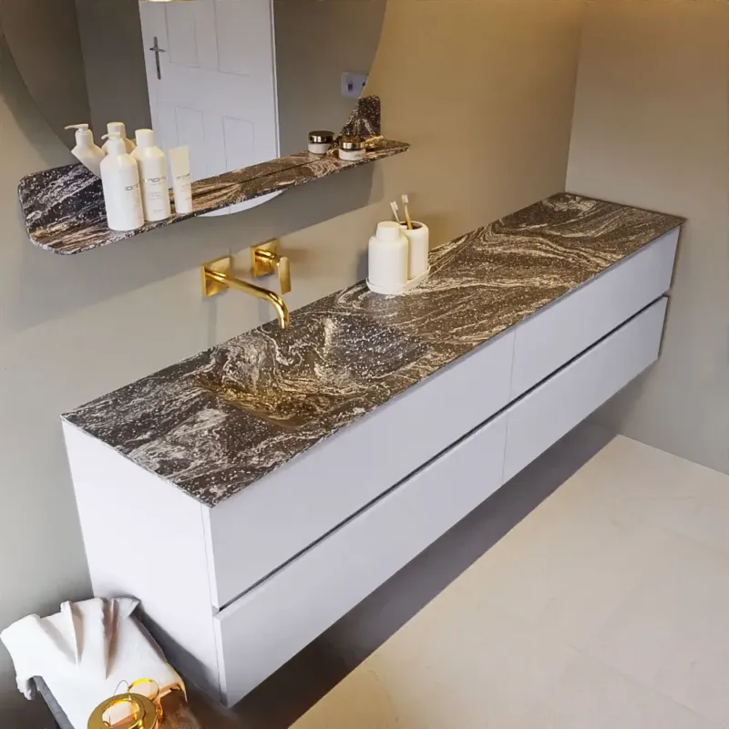 Mondiaz Vica DLux badmeubel 200cm cale 4 lades met wastafel lava links zonder kraangat Lage Prijs