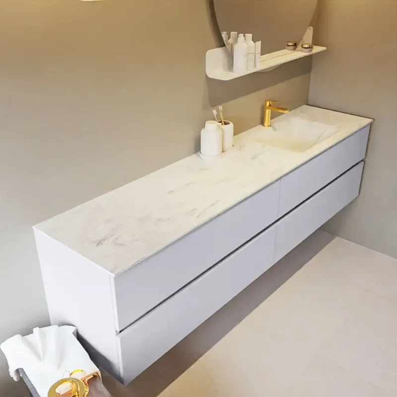 Speciale Aanbieding Mondiaz Vica DLux badmeubel 200cm cale 4 lades met wastafel opalo rechts 1 kraangat