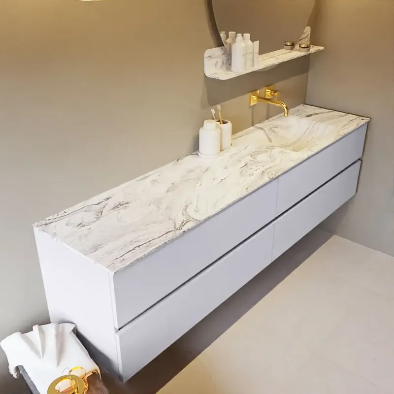 Actieprijs Mondiaz Vica DLux badmeubel 200cm cale 4 lades met wastafel glace rechts zonder kraangat