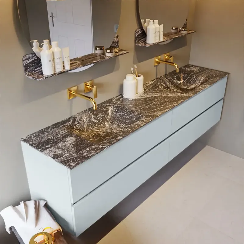 Mondiaz Vica DLux badmeubel 200cm clay 4 lades met wastafel lava dubbel zonder kraangat Populair