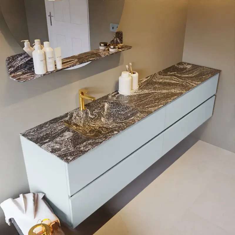 Mondiaz Vica DLux badmeubel 200cm clay 4 lades met wastafel lava links 1 kraangat Beperkte Voorraad