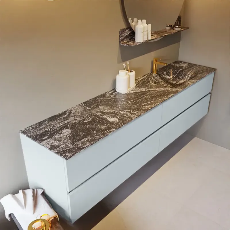 Mondiaz Vica DLux badmeubel 200cm clay 4 lades met wastafel lava rechts 1 kraangat Superprijs
