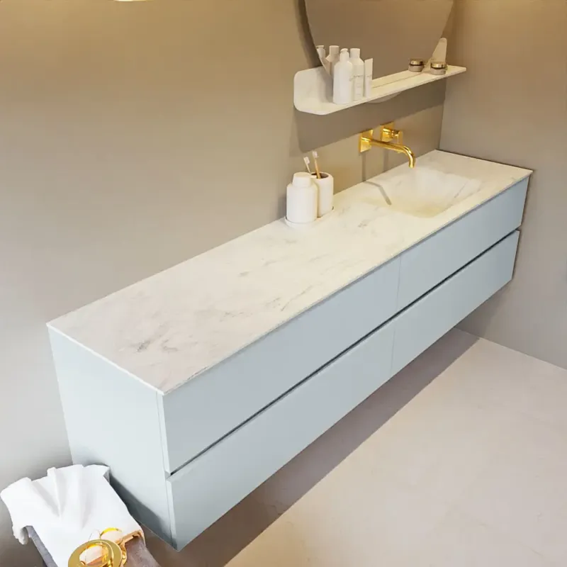 Mondiaz Vica DLux badmeubel 200cm clay 4 lades met wastafel opalo rechts zonder kraangat Seizoensaanbieding