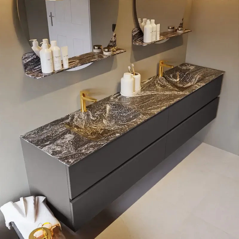 Mondiaz Vica DLux badmeubel 200cm dark grey 4 lades met wastafel lava dubbel 2 kraangaten Laatste Kans