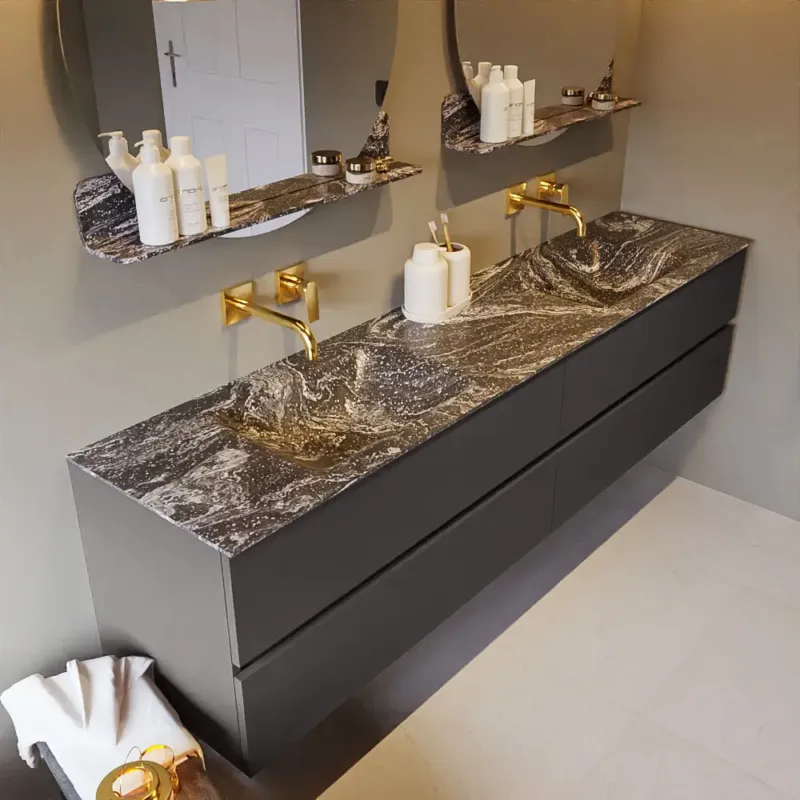Mondiaz Vica DLux badmeubel 200cm dark grey 4 lades met wastafel lava dubbel zonder kraangat Shop Nu