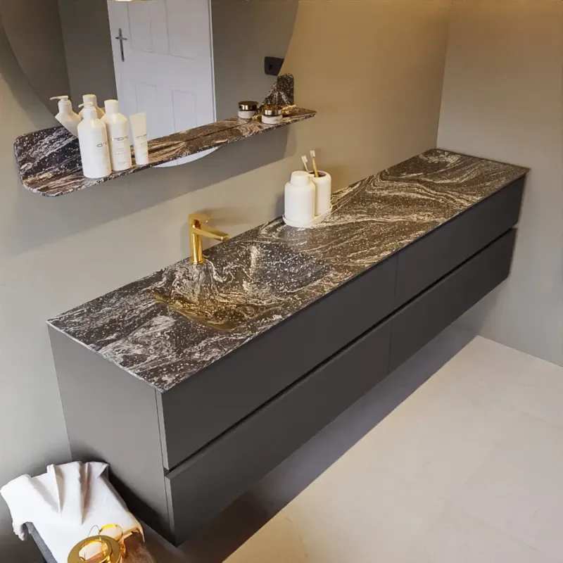 Actieprijs Mondiaz Vica DLux badmeubel 200cm dark grey 4 lades met wastafel lava links 1 kraangat